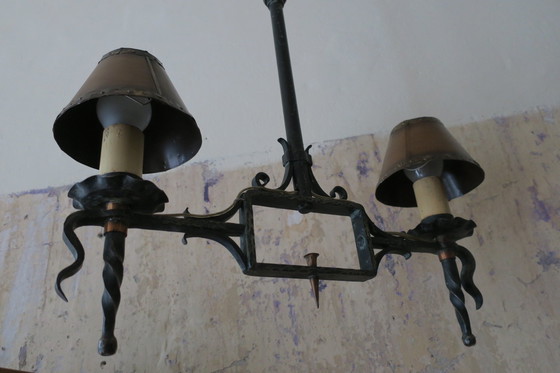 Image 1 of Brutalist Wrought Iron And Copper 2-Arm Chandelier, 1960S