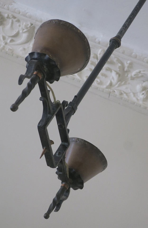 Image 1 of Brutalist Wrought Iron And Copper 2-Arm Chandelier, 1960S