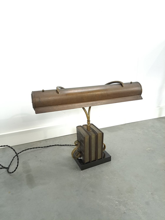 Image 1 of Bronze Desk Banker Lamp