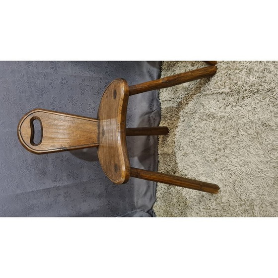 Image 1 of Pair of brutalistic vintage tripod chairs in solid oakwood