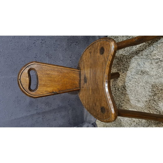 Image 1 of Pair of brutalistic vintage tripod chairs in solid oakwood