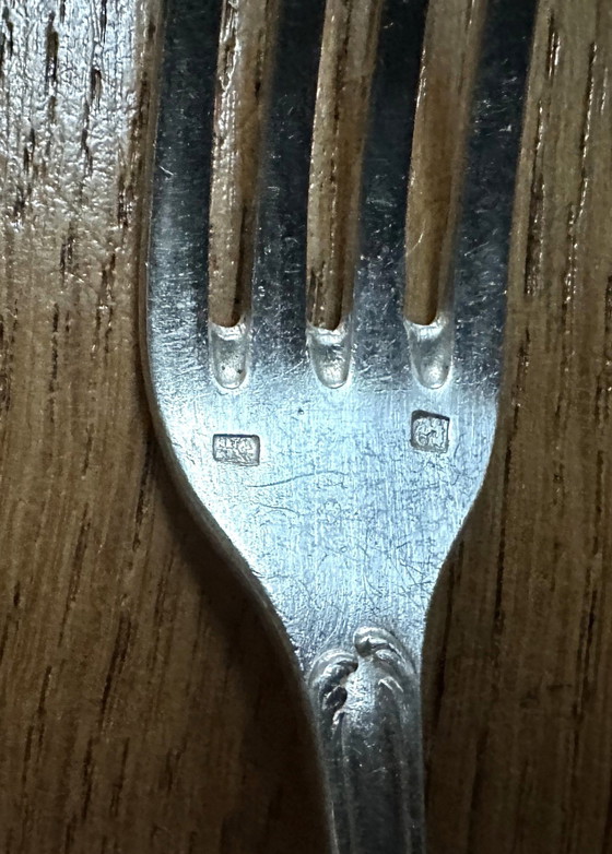 Image 1 of 5 forchette in metallo argentato con marchio Ercuis