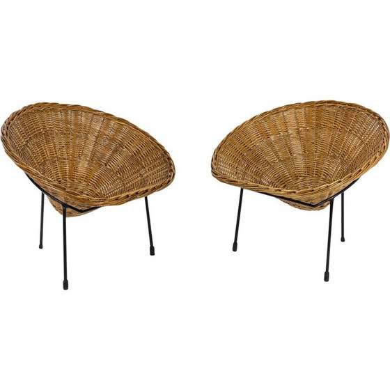 Image 1 of Pair of vintage rattan armchairs "Basket", Italy 1950