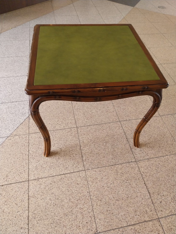 Image 1 of Table de jeu Giorgetti Style avec plateau en cuir vert 85 x 85cm