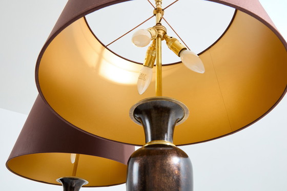 Image 1 of Maison Charles Pair Of Patinated Brass Lamps 1950S