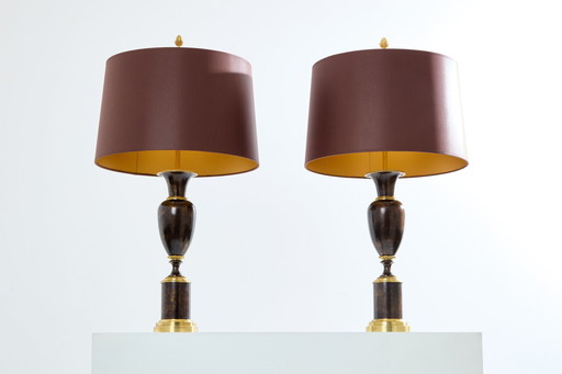 Maison Charles Pair Of Patinated Brass Lamps 1950S