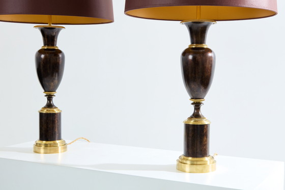 Image 1 of Maison Charles Pair Of Patinated Brass Lamps 1950S