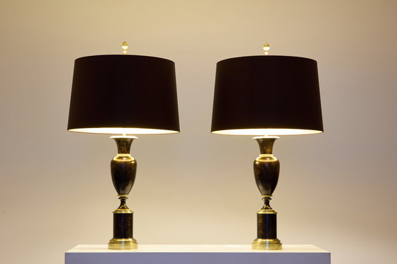 Image 1 of Maison Charles Pair Of Patinated Brass Lamps 1950S