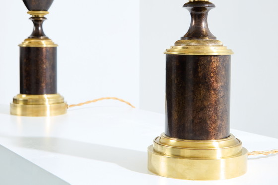 Image 1 of Maison Charles Pair Of Patinated Brass Lamps 1950S