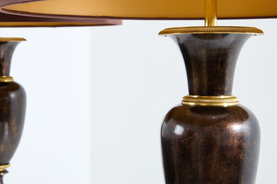 Image 1 of Maison Charles Pair Of Patinated Brass Lamps 1950S