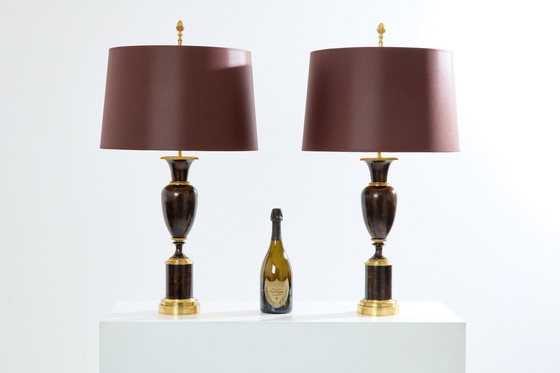 Image 1 of Maison Charles Pair Of Patinated Brass Lamps 1950S