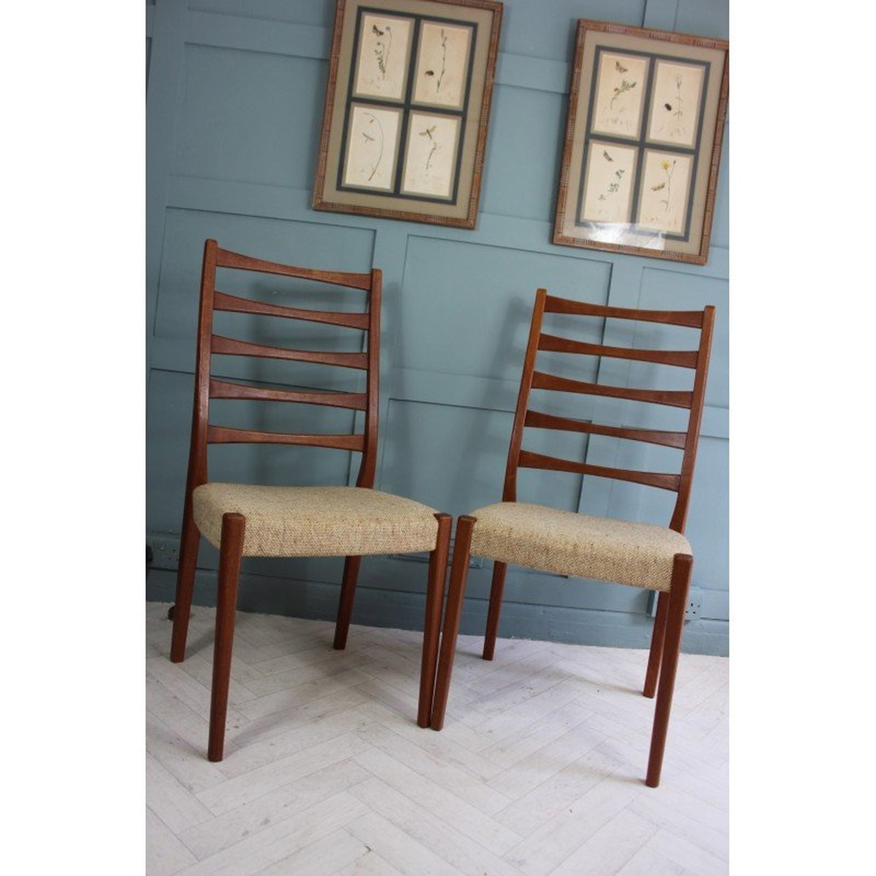 Pair of mid century teak ladder back chairs by Svegards Of