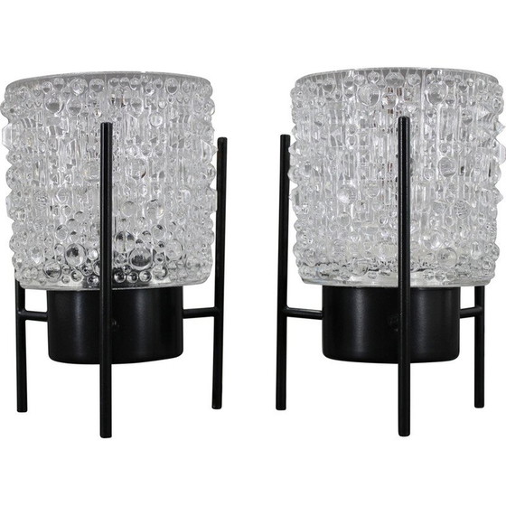 Image 1 of Pair of vintage night stands glass lamps, Germany 1970s