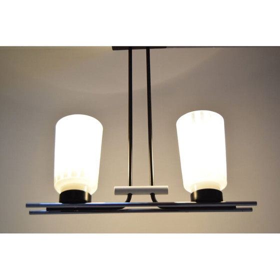 Image 1 of Vintage glass and lacquered metal chandelier, Czechoslovakia 1970