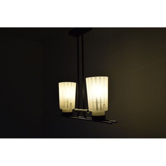 Image 1 of Vintage glass and lacquered metal chandelier, Czechoslovakia 1970