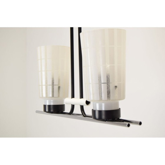 Image 1 of Vintage glass and lacquered metal chandelier, Czechoslovakia 1970