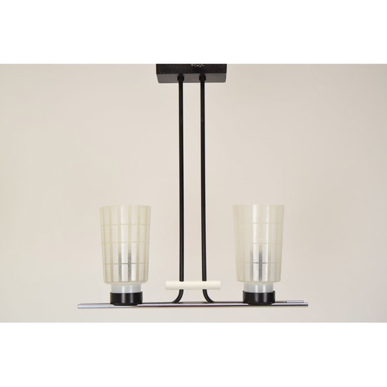 Image 1 of Vintage glass and lacquered metal chandelier, Czechoslovakia 1970