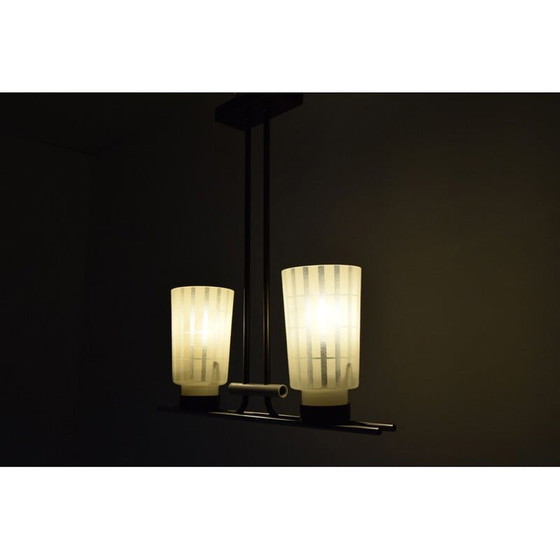 Image 1 of Vintage glass and lacquered metal chandelier, Czechoslovakia 1970