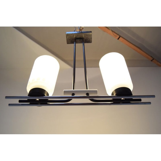 Image 1 of Vintage glass and lacquered metal chandelier, Czechoslovakia 1970