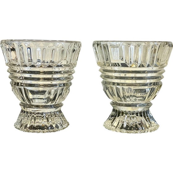 Image 1 of Pair of vintage geometric semi-crystal vases, 1960