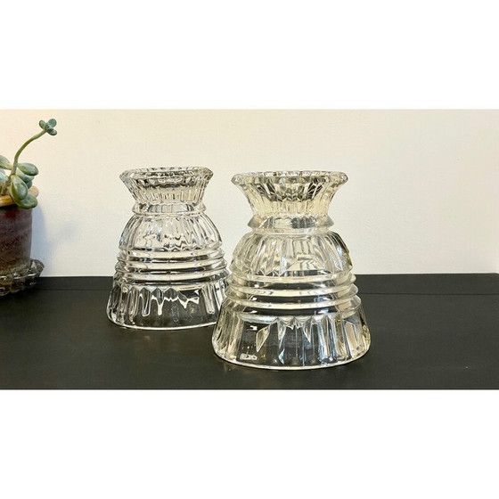 Image 1 of Pair of vintage geometric semi-crystal vases, 1960