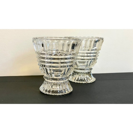 Image 1 of Pair of vintage geometric semi-crystal vases, 1960