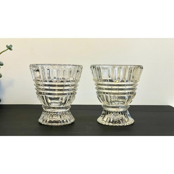 Image 1 of Pair of vintage geometric semi-crystal vases, 1960