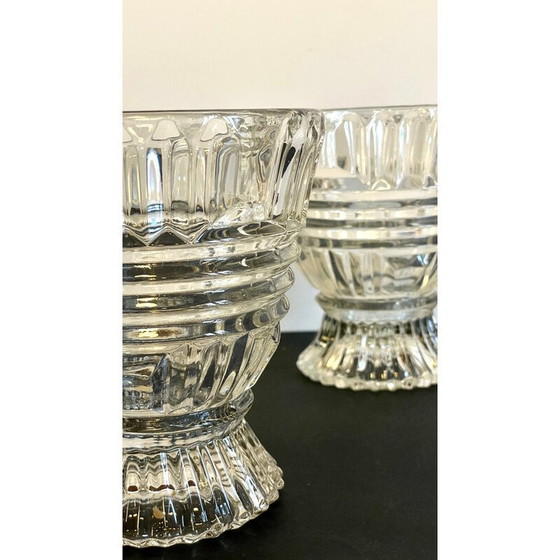 Image 1 of Pair of vintage geometric semi-crystal vases, 1960