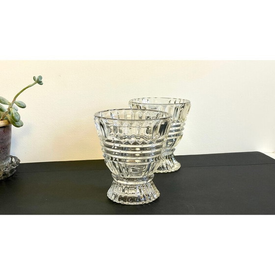 Image 1 of Pair of vintage geometric semi-crystal vases, 1960