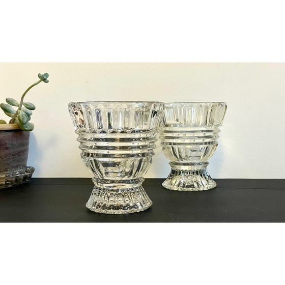 Image 1 of Pair of vintage geometric semi-crystal vases, 1960