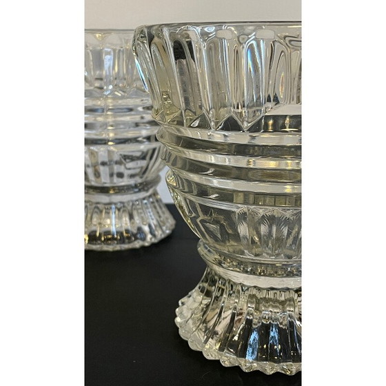 Image 1 of Pair of vintage geometric semi-crystal vases, 1960