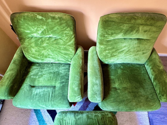 Image 1 of Armchair Set - Green velvet - 1970S