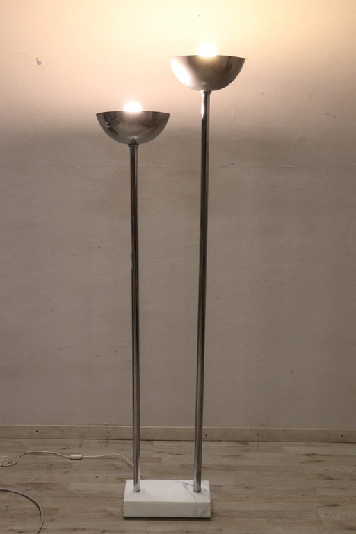 Chrome And Marble Floor Lamp, 1980S