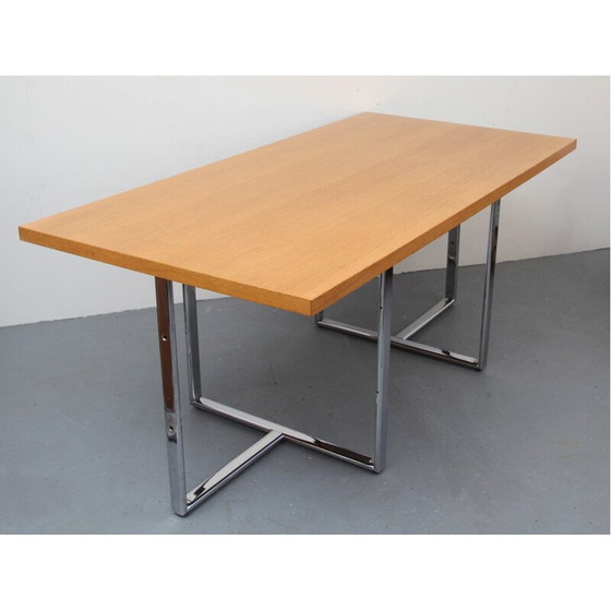 Image 1 of Vintage desk in light oak and chromed metal, 1970