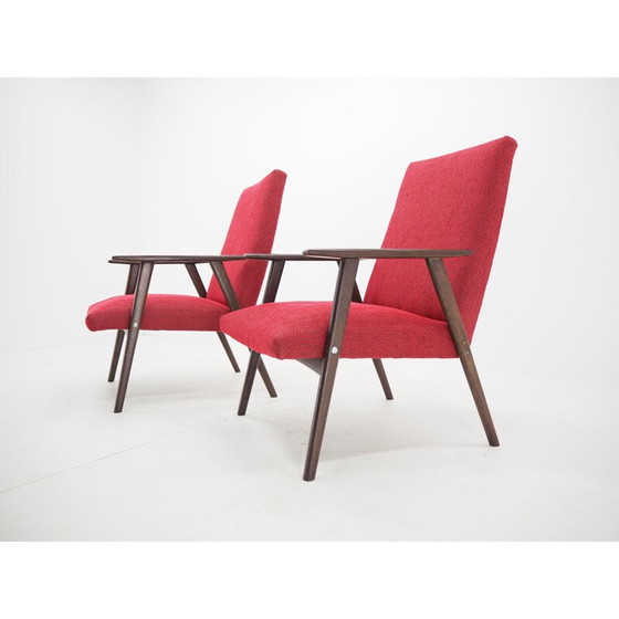 Image 1 of Pair of vintage red armchairs, Czechoslovakia 1960