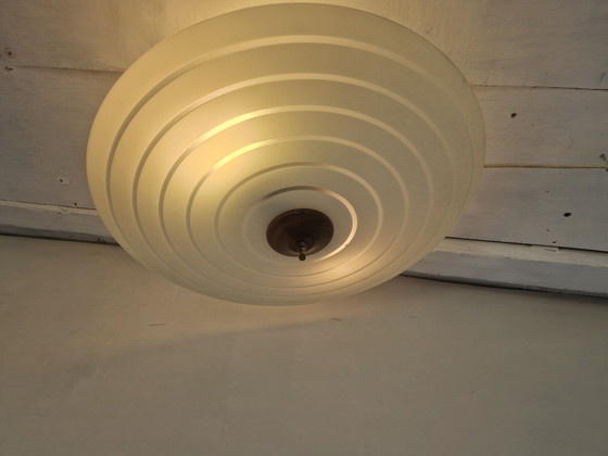 Image 1 of Vintage Teak And Glass Bowl Lamp