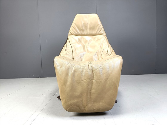 Image 1 of Fauteuil pivotant en cuir vintage avec ottoman, 1970
