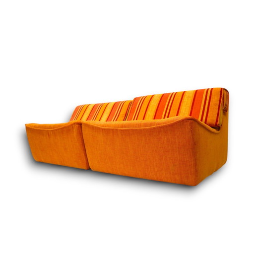 Large Vintage Orange Element Sofa by Chateau d'Ax