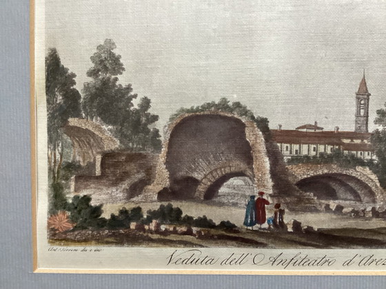 Image 1 of 2 Old Color Engravings/Etchings/Lithos In Frame