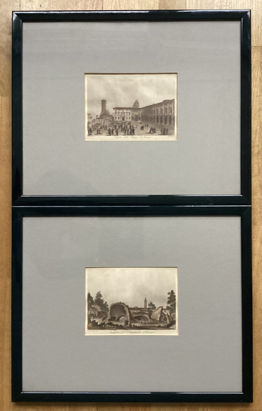 2 Old Color Engravings/Etchings/Lithos In Frame