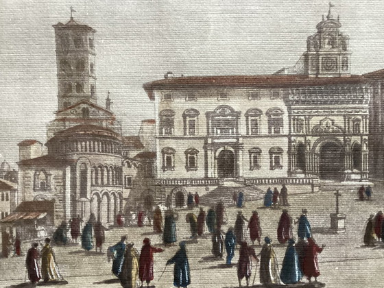 Image 1 of 2 Old Color Engravings/Etchings/Lithos In Frame