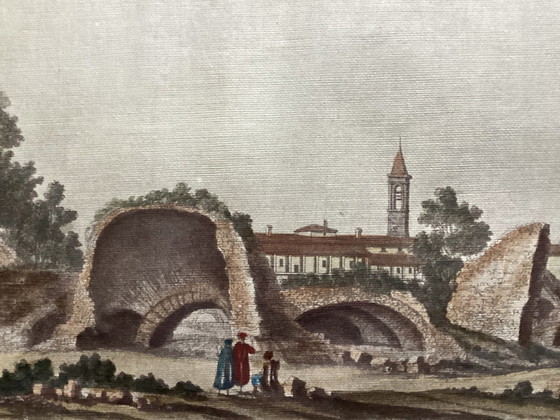 Image 1 of 2 Old Color Engravings/Etchings/Lithos In Frame