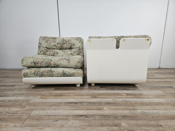 Image 1 of 70S Bedroom Armchairs In White Lacquered Wood And Fabric