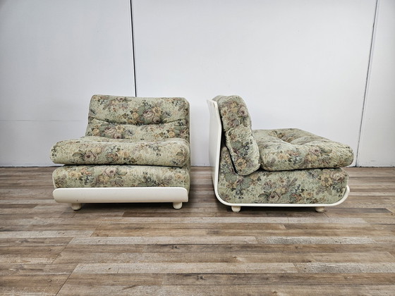 Image 1 of 70S Bedroom Armchairs In White Lacquered Wood And Fabric