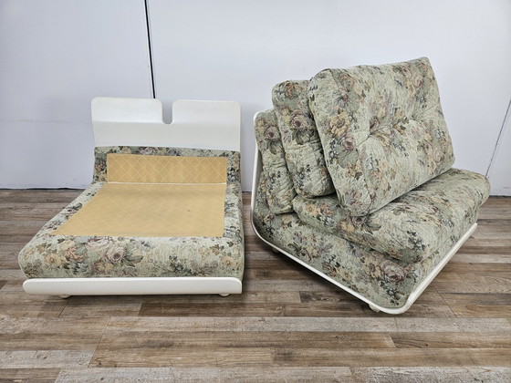 Image 1 of 70S Bedroom Armchairs In White Lacquered Wood And Fabric