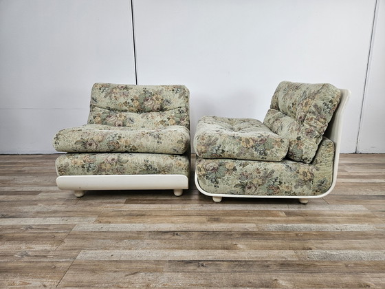 Image 1 of 70S Bedroom Armchairs In White Lacquered Wood And Fabric