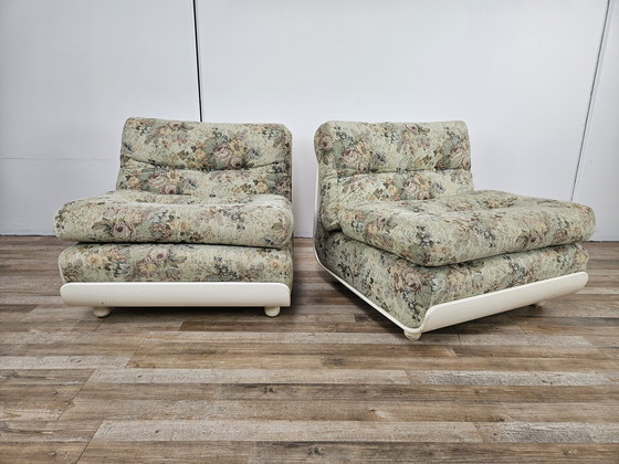 Image 1 of 70S Bedroom Armchairs In White Lacquered Wood And Fabric