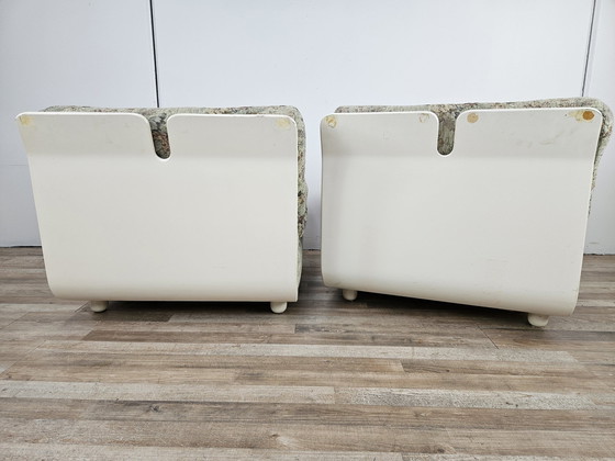 Image 1 of 70S Bedroom Armchairs In White Lacquered Wood And Fabric