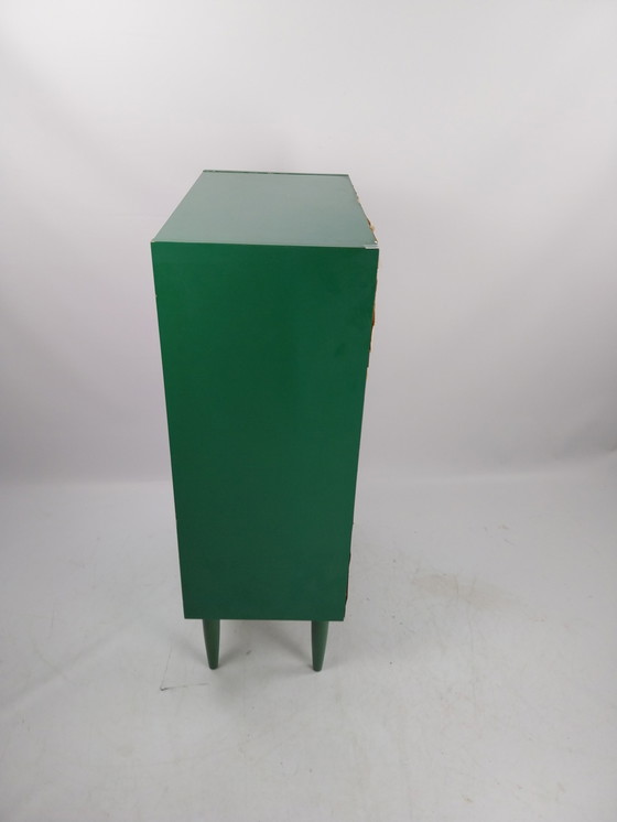 Image 1 of Midcenturymodern swedish chest of drawers.  In green. 