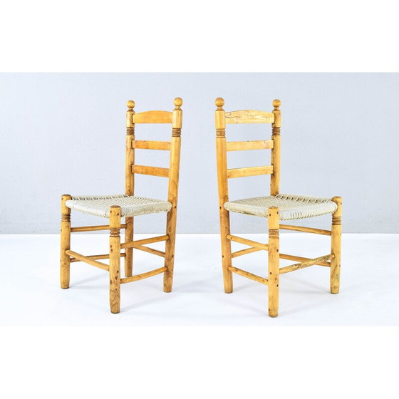 Image 1 of Pair of vintage low chairs in wood and rope